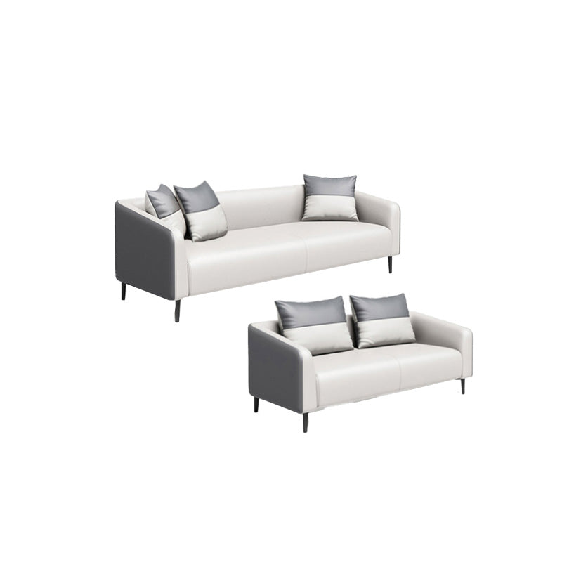 Gray Contemporary Sofa Faux Leather Tuxedo Arm Sofa with Pillows