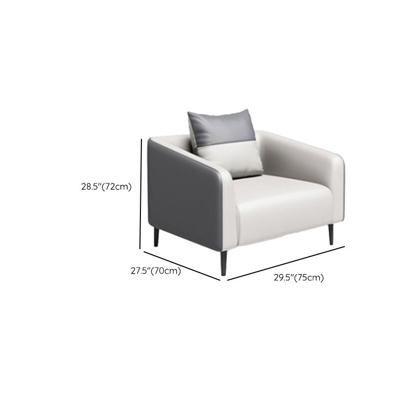Gray Contemporary Sofa Faux Leather Tuxedo Arm Sofa with Pillows