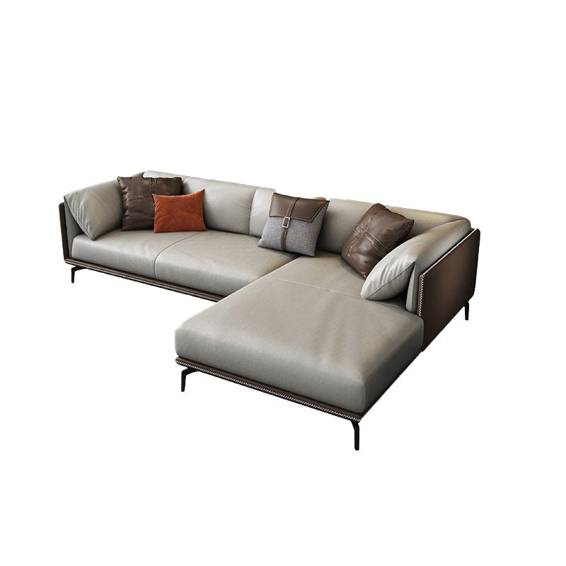 Genuine Leather Tuxedo Arm Sofa Contemporary Brown Sofa with Cushions
