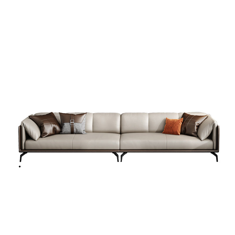 Genuine Leather Tuxedo Arm Sofa Contemporary Brown Sofa with Cushions