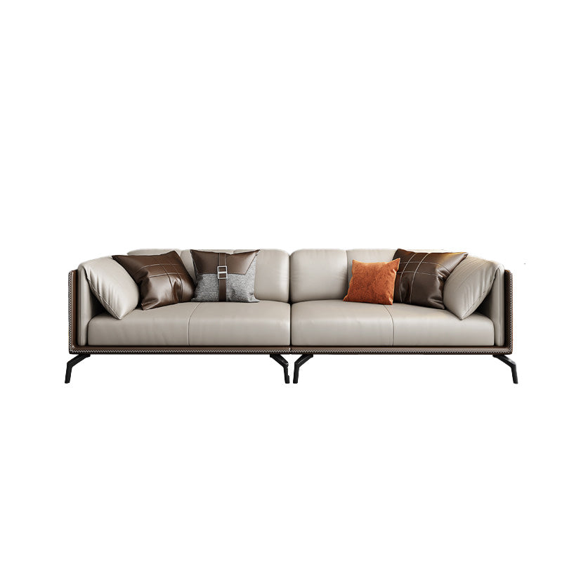 Genuine Leather Tuxedo Arm Sofa Contemporary Brown Sofa with Cushions