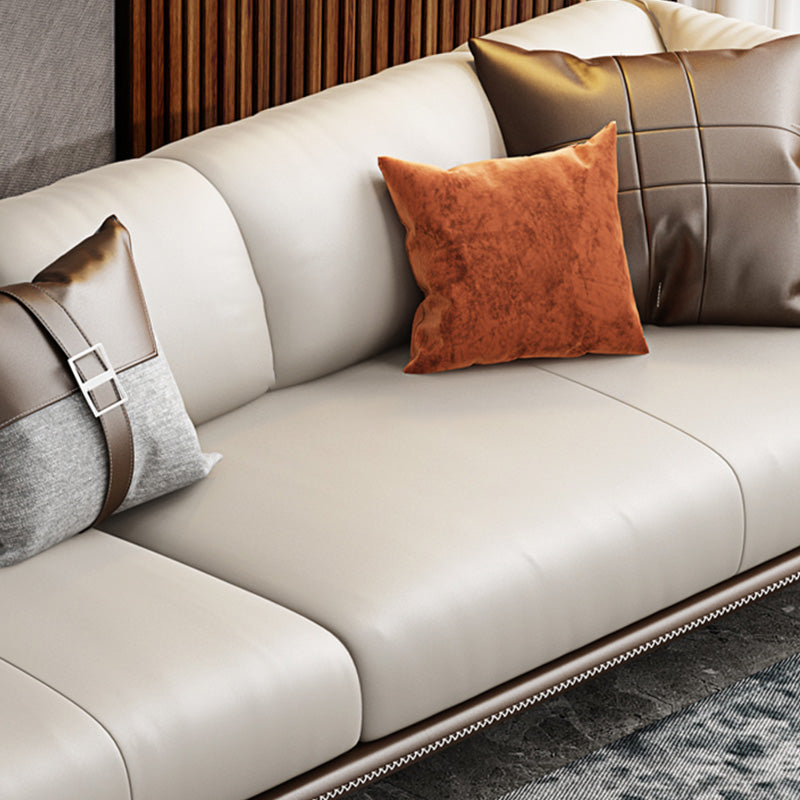 Genuine Leather Tuxedo Arm Sofa Contemporary Brown Sofa with Cushions