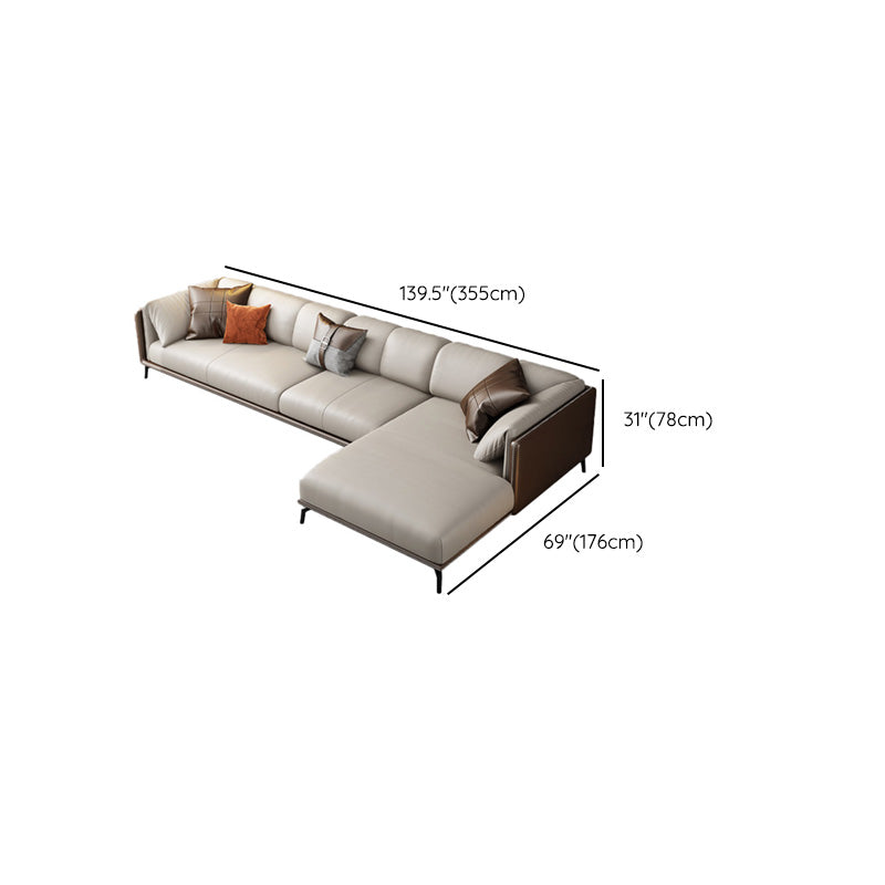 Genuine Leather Tuxedo Arm Sofa Contemporary Brown Sofa with Cushions
