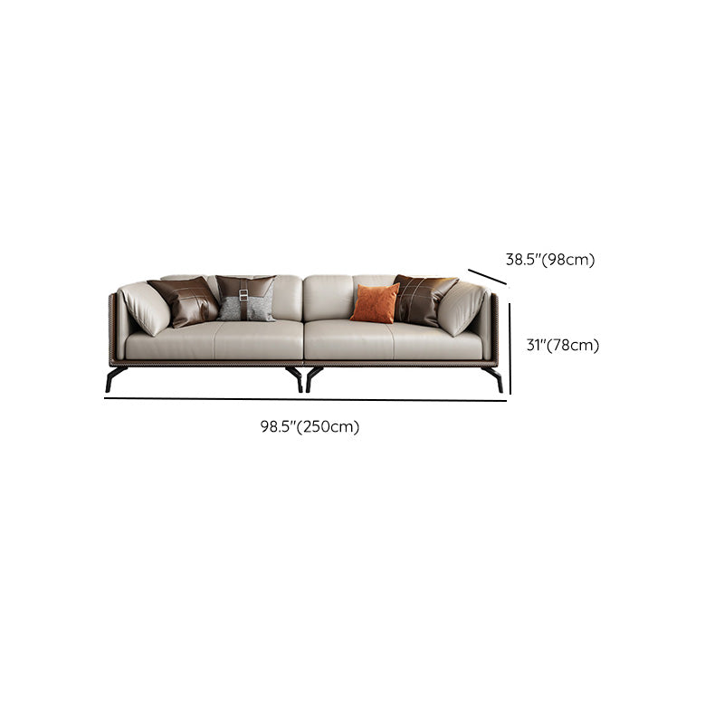 Genuine Leather Tuxedo Arm Sofa Contemporary Brown Sofa with Cushions
