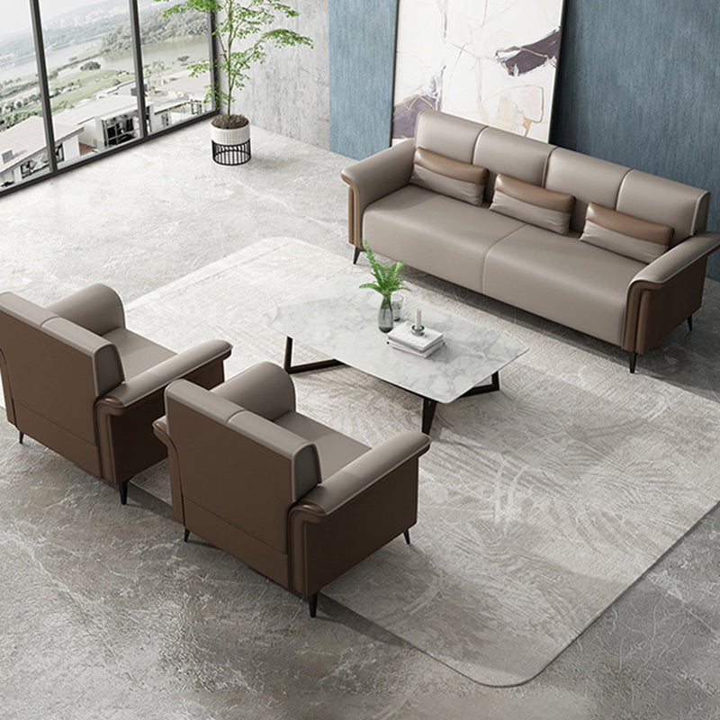 Faux Leather Flared Arm Sofa Contemporary Sofa with Cushions