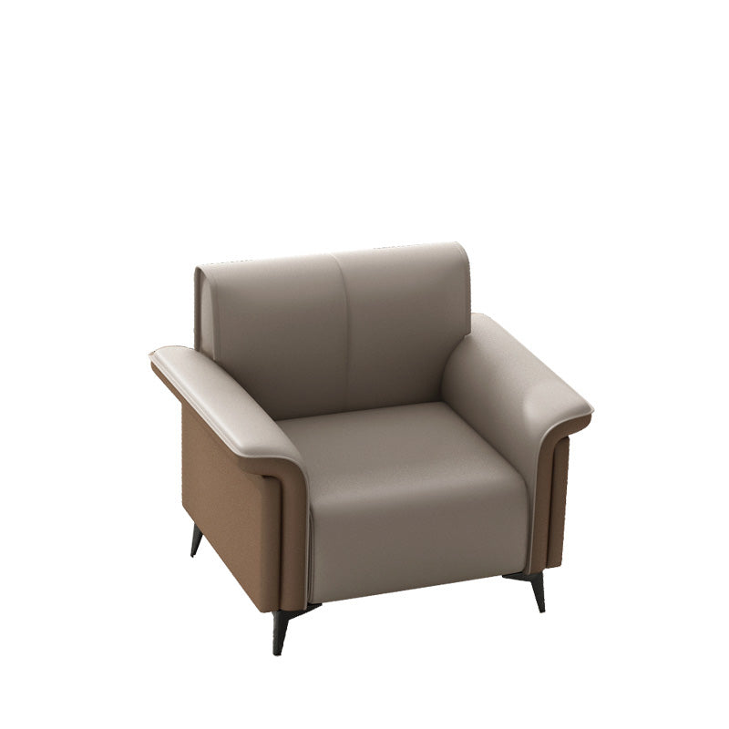 Faux Leather Flared Arm Sofa Contemporary Sofa with Cushions