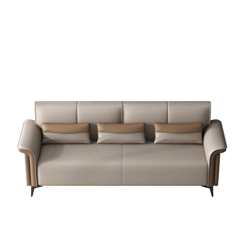 Faux Leather Flared Arm Sofa Contemporary Sofa with Cushions
