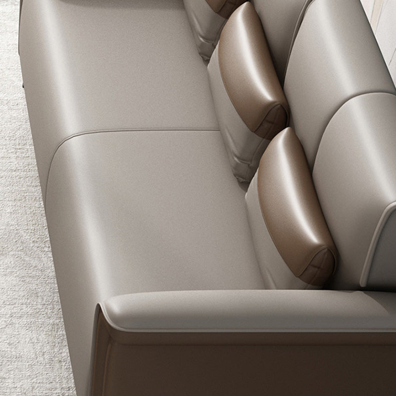 Faux Leather Flared Arm Sofa Contemporary Sofa with Cushions