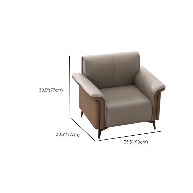 Faux Leather Flared Arm Sofa Contemporary Sofa with Cushions
