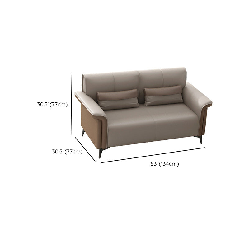 Faux Leather Flared Arm Sofa Contemporary Sofa with Cushions