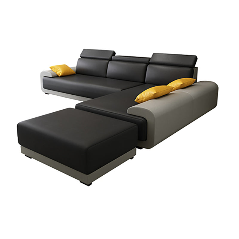 Contemporary Faux Leather Sectional Sofa Pillow Top Arm Cushions Seating for Living Room