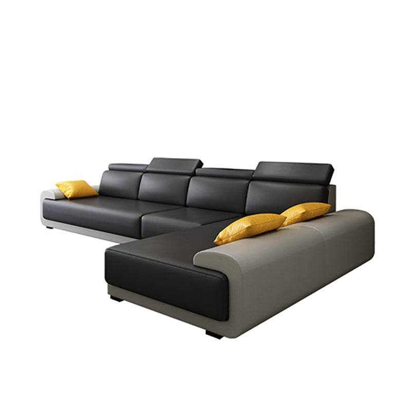 Contemporary Faux Leather Sectional Sofa Pillow Top Arm Cushions Seating for Living Room