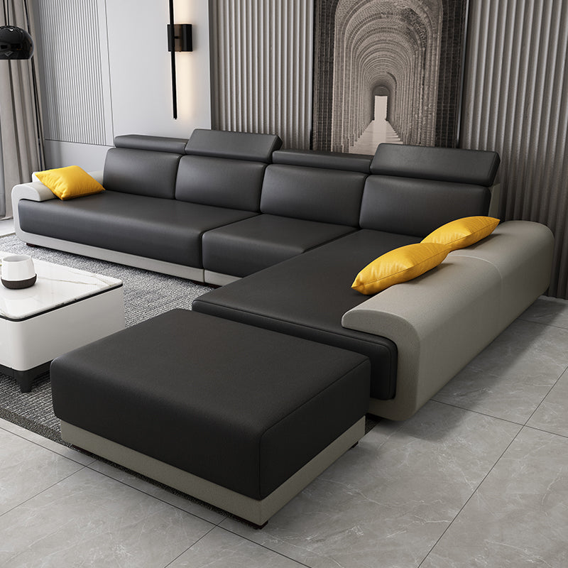 Contemporary Faux Leather Sectional Sofa Pillow Top Arm Cushions Seating for Living Room