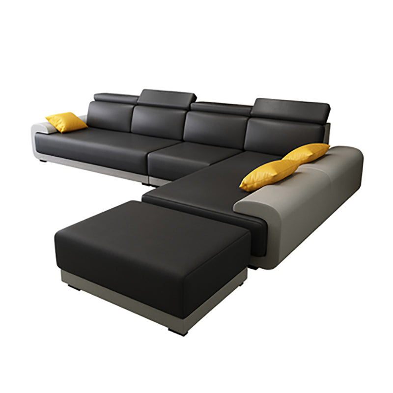 Contemporary Faux Leather Sectional Sofa Pillow Top Arm Cushions Seating for Living Room