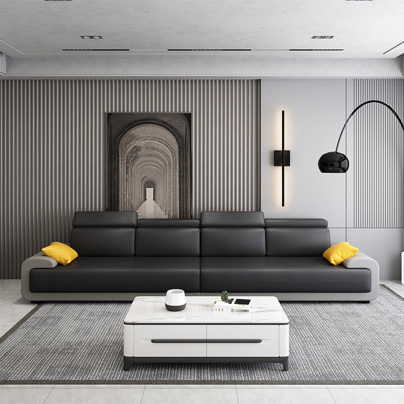 Contemporary Faux Leather Sectional Sofa Pillow Top Arm Cushions Seating for Living Room