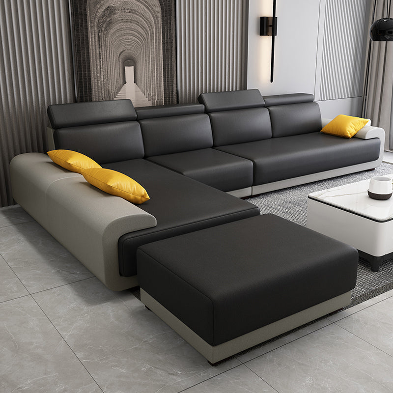 Contemporary Faux Leather Sectional Sofa Pillow Top Arm Cushions Seating for Living Room