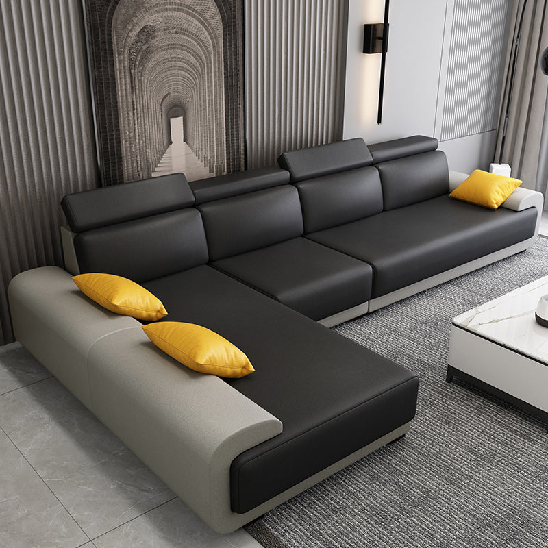 Contemporary Faux Leather Sectional Sofa Pillow Top Arm Cushions Seating for Living Room