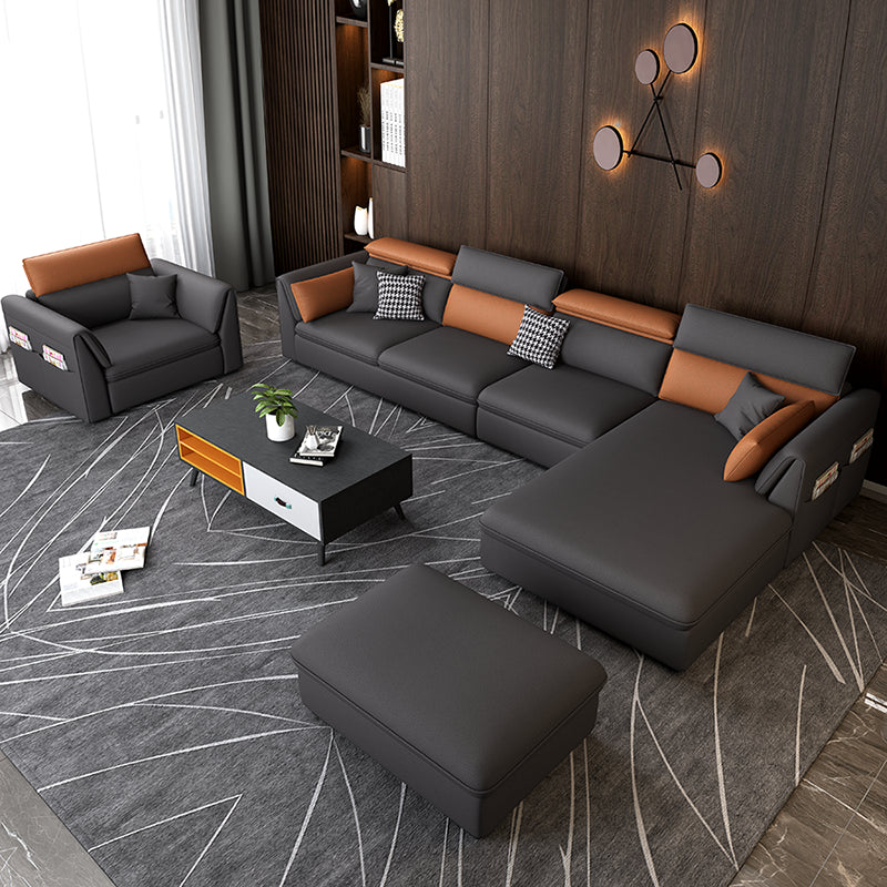 Faux Leather Sectional Sofa with Storage Stain-ResistanSofa with Cushion Back