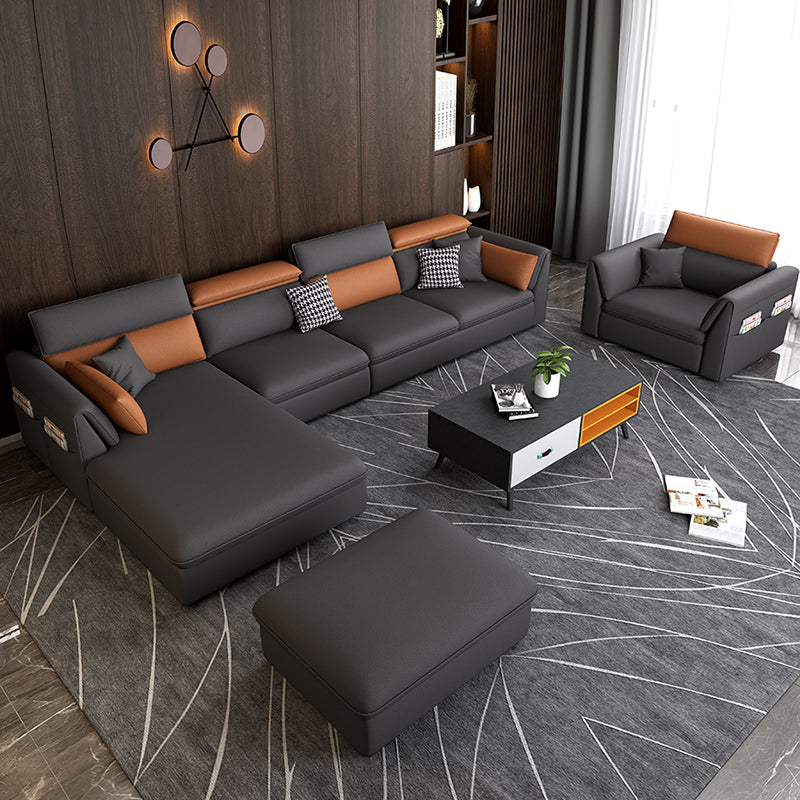 Faux Leather Sectional Sofa with Storage Stain-ResistanSofa with Cushion Back