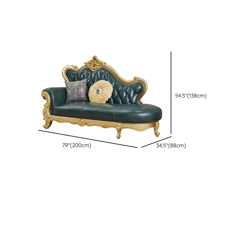 Tufted Split-Back Sofa Green Genuine Leather Rolled Arm Sofa with Nailhead