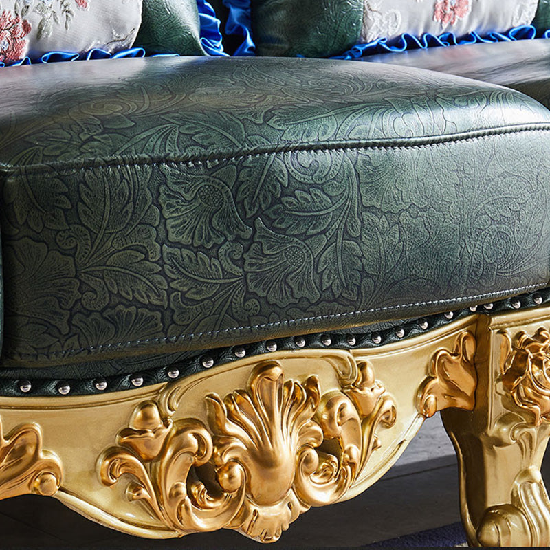 Green Genuine Leather Sofa Tufted Split-Back Rolled Arm Sofa
