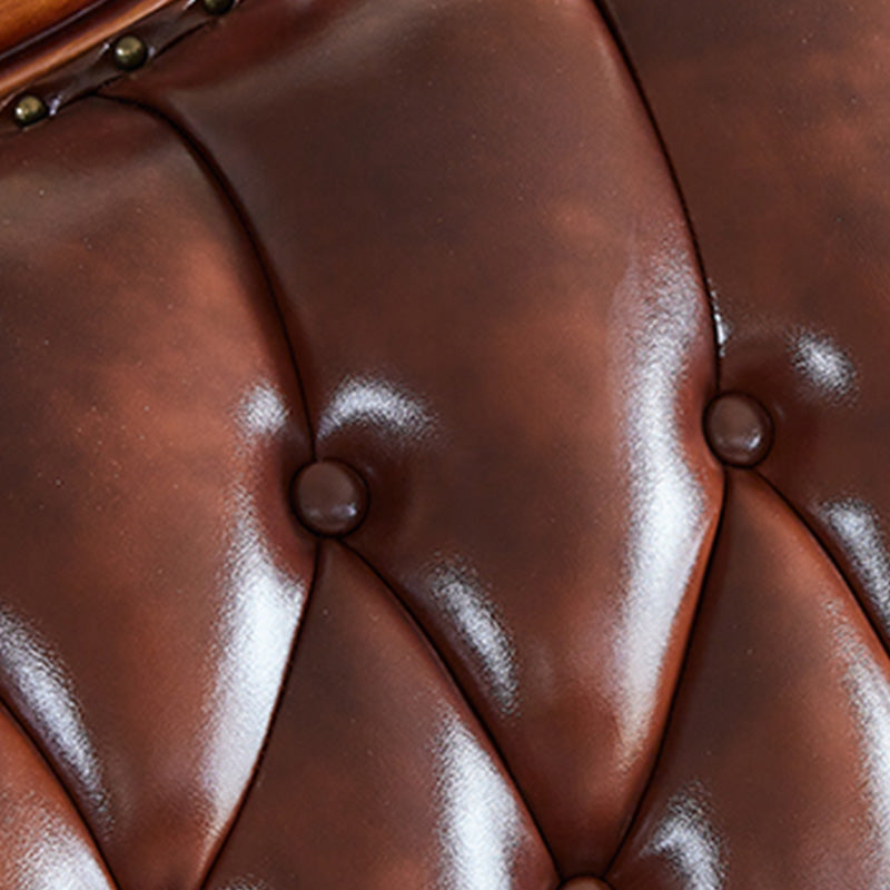 Tufted Split-Back Sofa Genuine Leather Rolled Arm Sofa in Brown