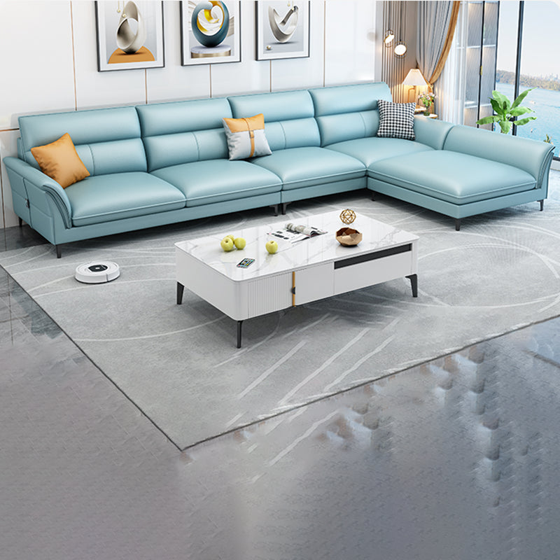 Contemporary Sectional Faux Leather Sofa Sectional with Flared Arm