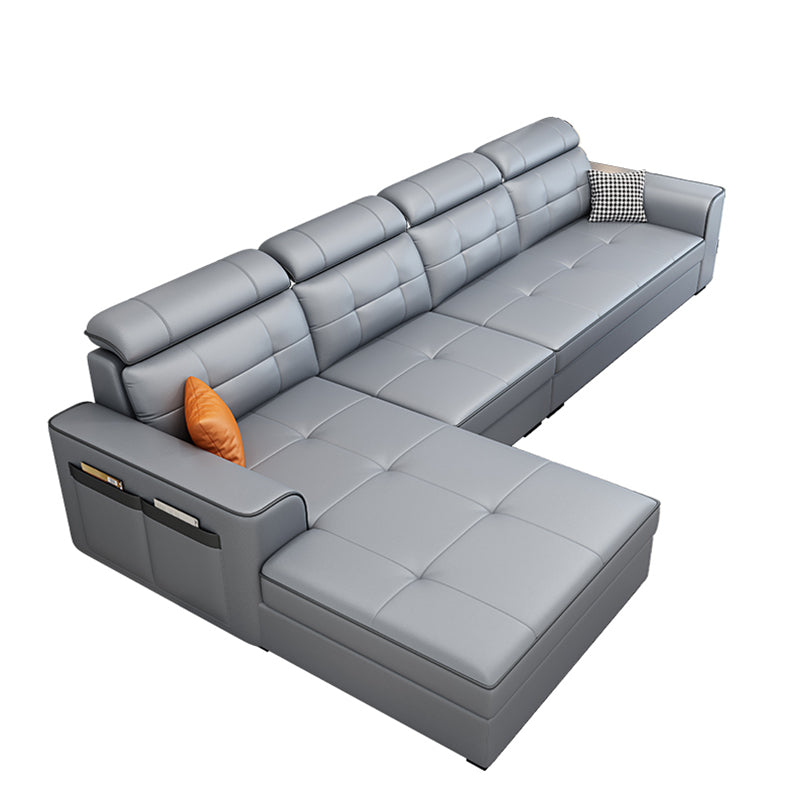 Contemporary Stain-resistant Sectional L-shape Sqaure Arm Sectional in Grey