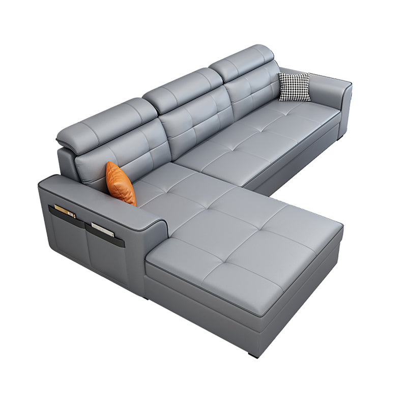 Contemporary Stain-resistant Sectional L-shape Sqaure Arm Sectional in Grey