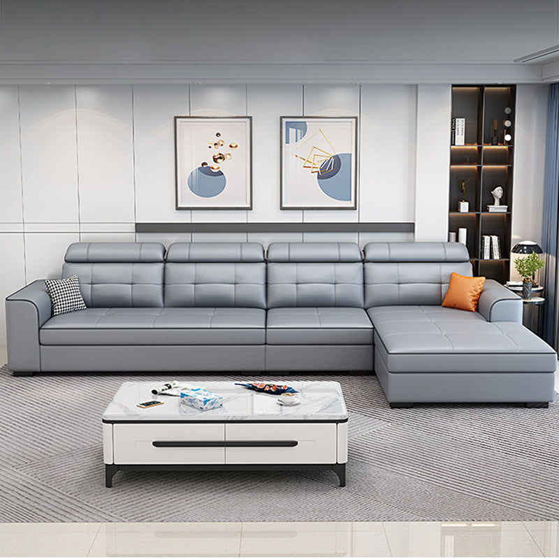 Contemporary Stain-resistant Sectional L-shape Sqaure Arm Sectional in Grey