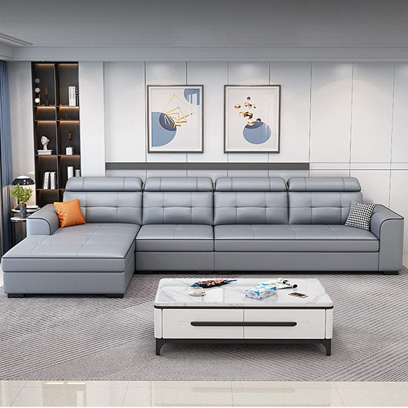 Contemporary Stain-resistant Sectional L-shape Sqaure Arm Sectional in Grey