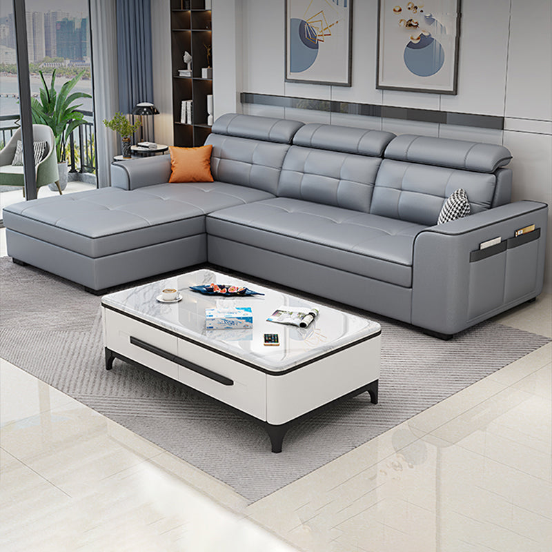 Contemporary Stain-resistant Sectional L-shape Sqaure Arm Sectional in Grey