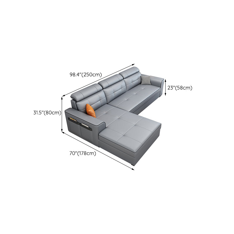 Contemporary Stain-resistant Sectional L-shape Sqaure Arm Sectional in Grey