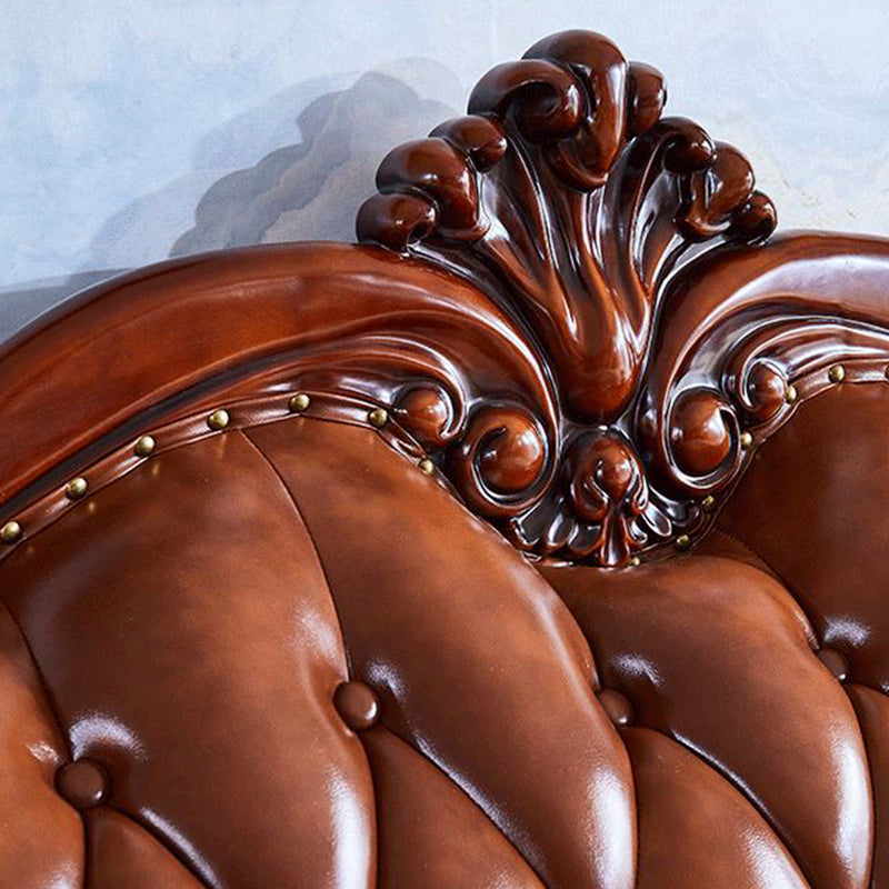 Traditional Tufted Split-Back Seating Flared Arm Sofa with Pillows in Brown
