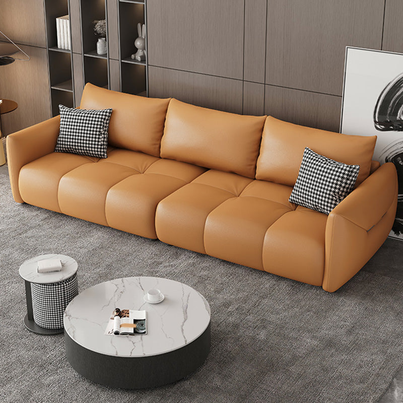 Ultra-Modern Leather Sofa with Bolster Pillows Seating for Living Room