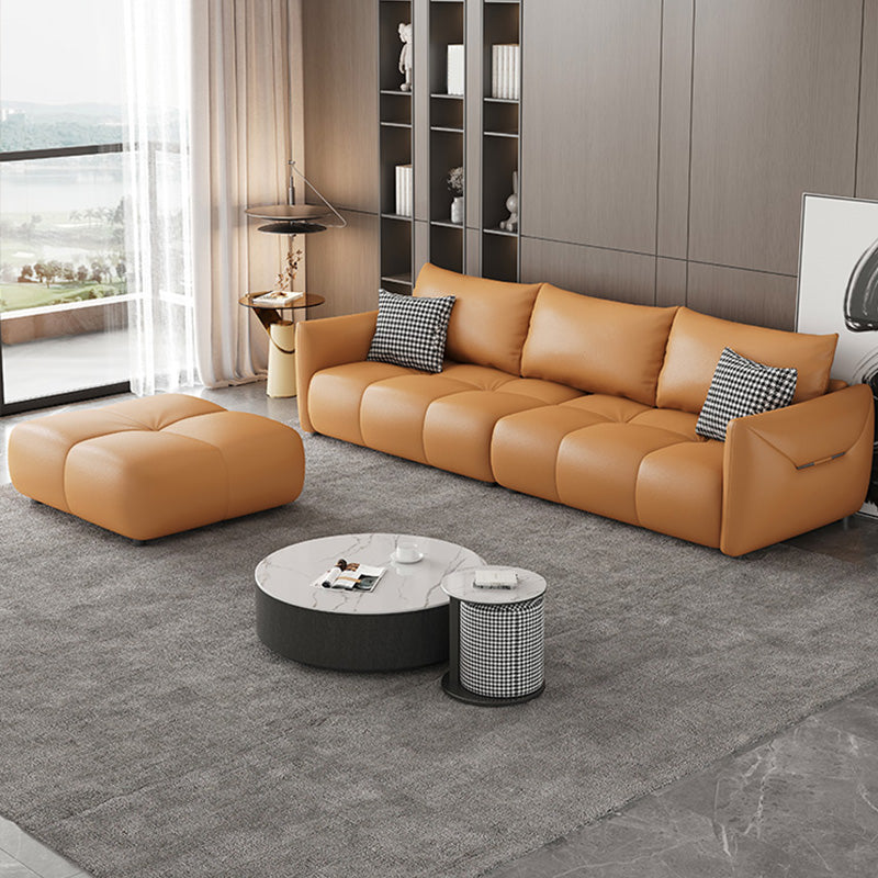 Ultra-Modern Leather Sofa with Bolster Pillows Seating for Living Room