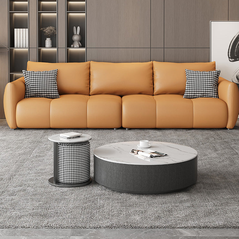 Ultra-Modern Leather Sofa with Bolster Pillows Seating for Living Room