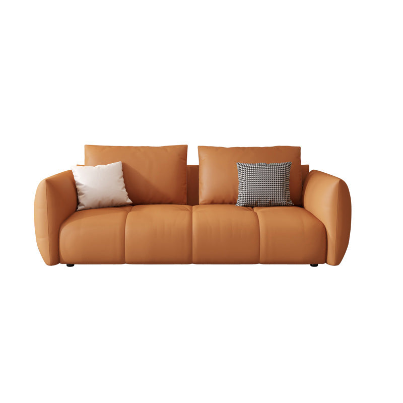 Ultra-Modern Leather Sofa with Bolster Pillows Seating for Living Room