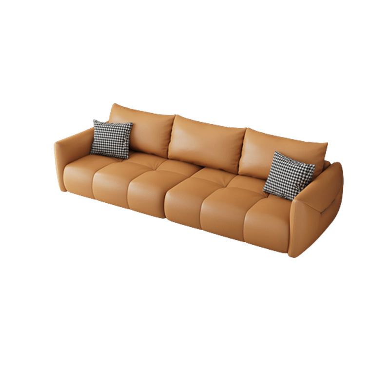 Ultra-Modern Leather Sofa with Bolster Pillows Seating for Living Room