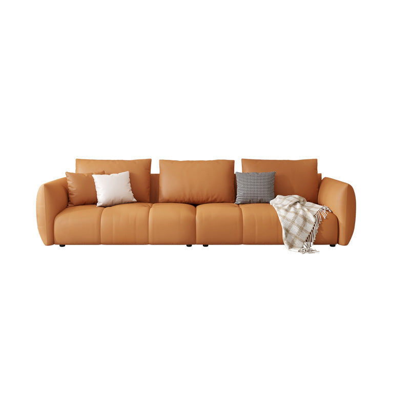 Ultra-Modern Leather Sofa with Bolster Pillows Seating for Living Room