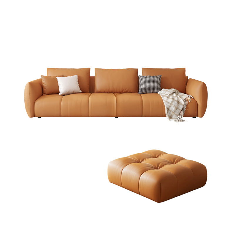 Ultra-Modern Leather Sofa with Bolster Pillows Seating for Living Room