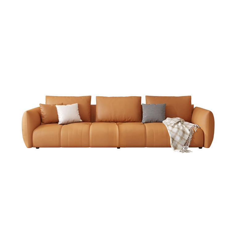 Ultra-Modern Leather Sofa with Bolster Pillows Seating for Living Room