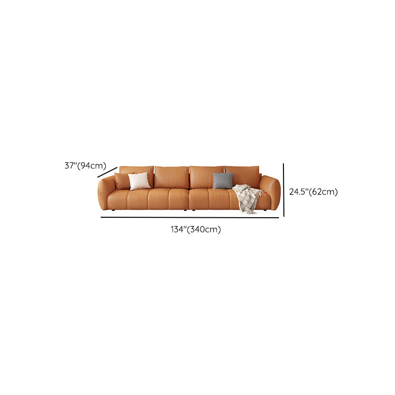 Ultra-Modern Leather Sofa with Bolster Pillows Seating for Living Room