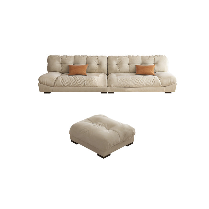Modern Off-White Fabric Sofa Pillow Top Arm Reclining Loveseat for Bonus Room