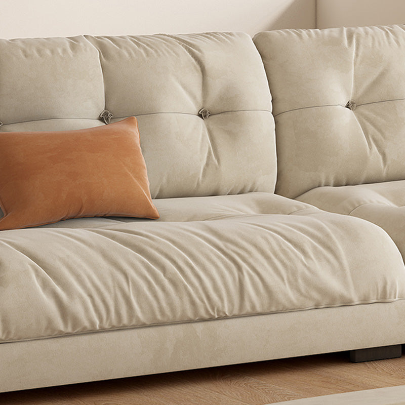 Modern Off-White Fabric Sofa Pillow Top Arm Reclining Loveseat for Bonus Room