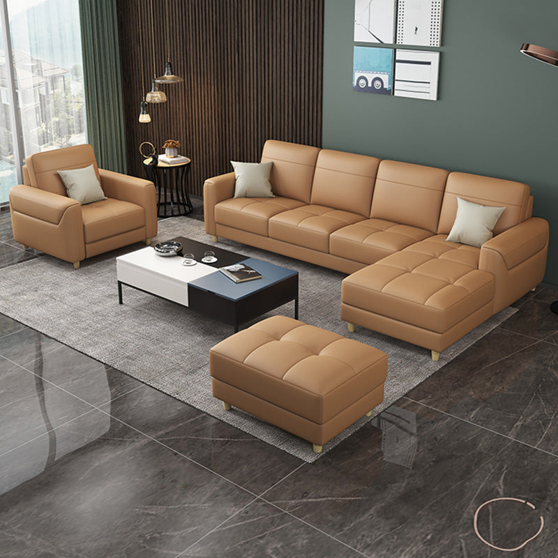 Contemporary Glam Leather Sofa with Bolster Pillows Seating for Living Room