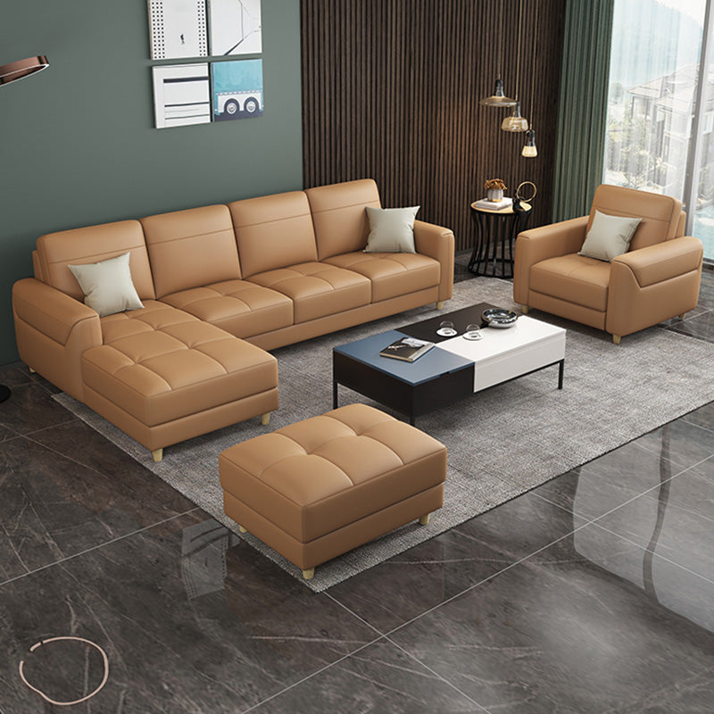 Contemporary Glam Leather Sofa with Bolster Pillows Seating for Living Room