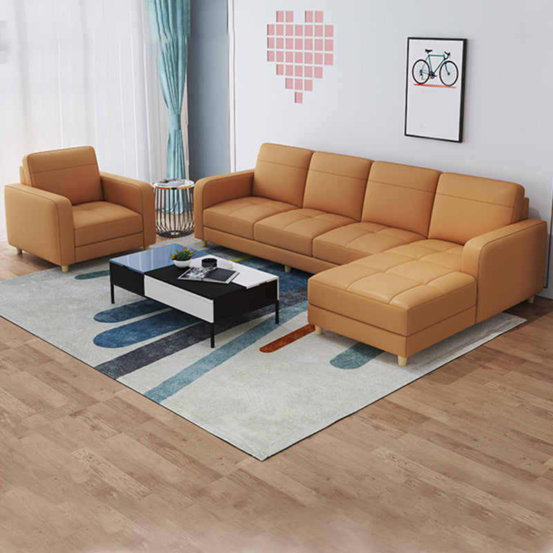 Modern Style Leather Sofa with Bolster Pillows Seating for Living Room