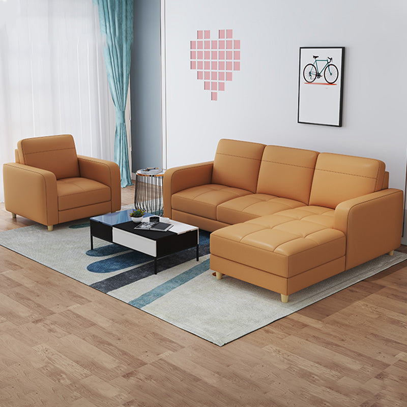 Modern Style Leather Sofa with Bolster Pillows Seating for Living Room