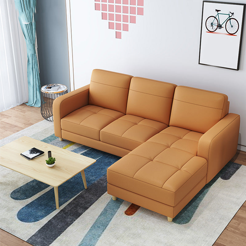 Modern Style Leather Sofa with Bolster Pillows Seating for Living Room